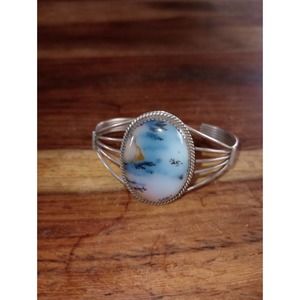 Native American Sterling Silver & Gemstone Cuff Bracelet (7")